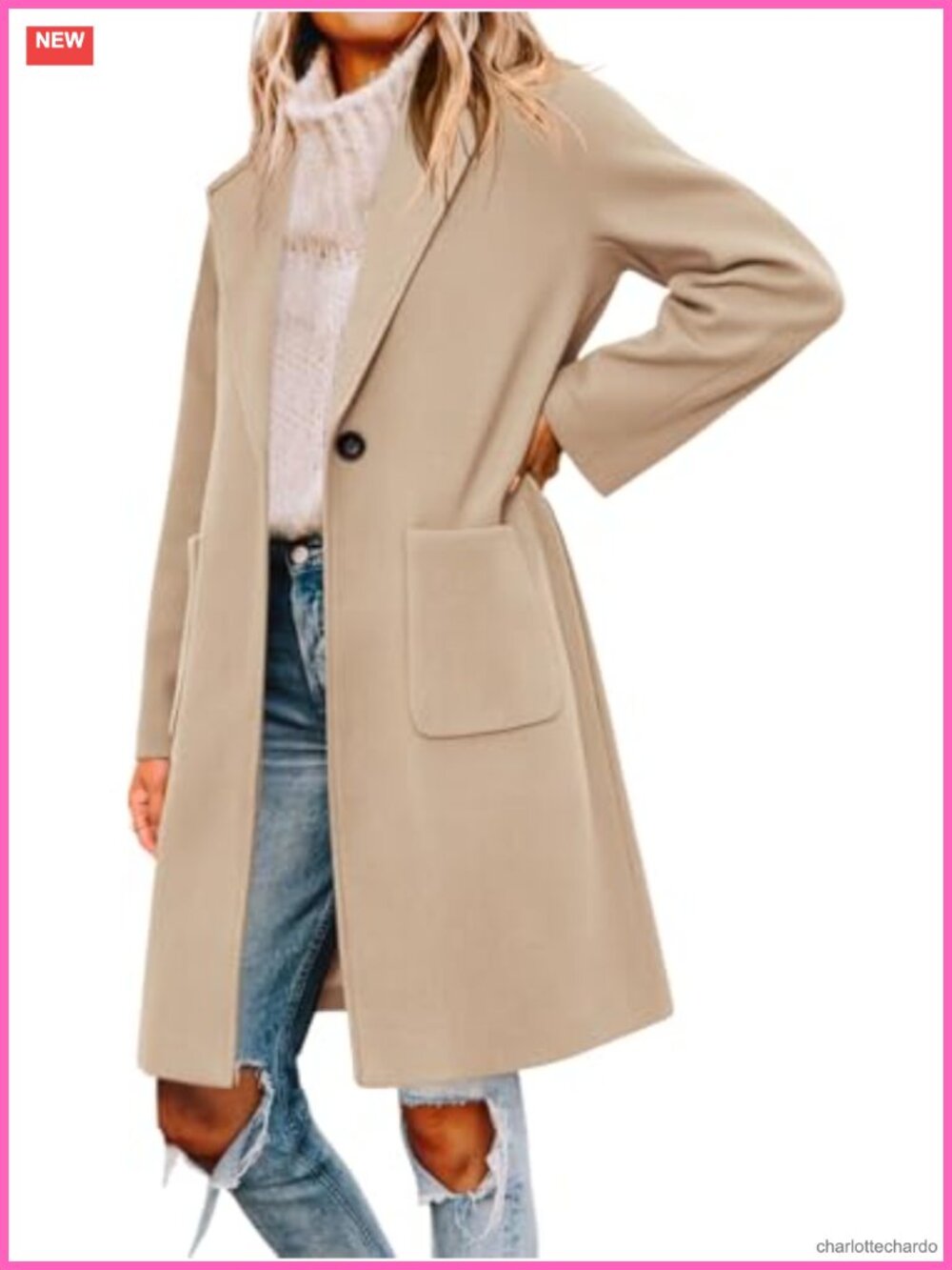 Womens Pea Coat Single Breasted Notched Lapel Mid Long Winter Trench Jacket